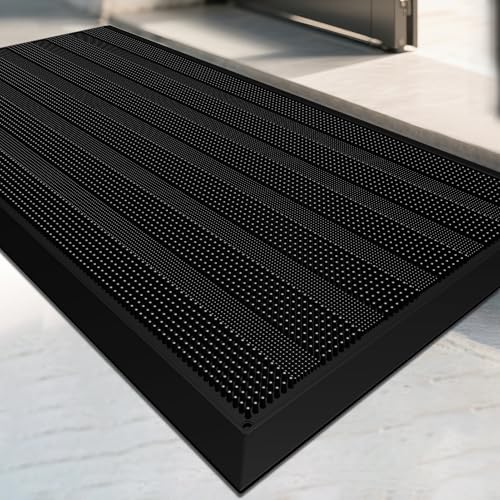 Mibao Front Door Mat Entrance, Waterproof All Weather All Season Non-Slip Rubber Welcome Mat, Dirt Trapper Low-Profile Hea...