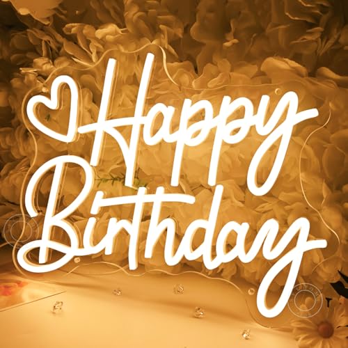 SYLHOME Happy Birthday Led Neon Light Sign Heart Birthday Party Bedroom Wall Sign Decor Banner Birthday Backdrop Light Up ...