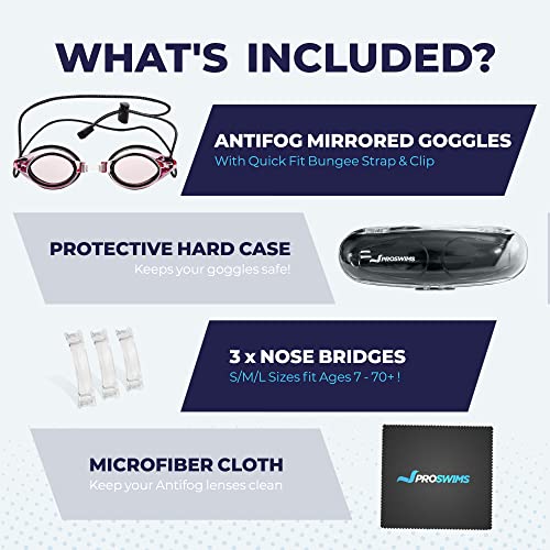 Proswims Anti-Fog Racing Swimming Goggles with Bungee Strap, Hard Case and Bonus Swim Goggles Microfiber Cleaning Cloth