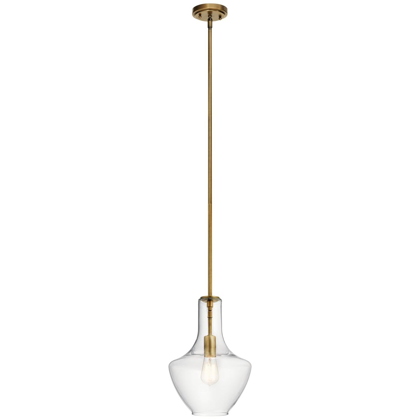 Kichler Everly 1-Light Pendant, Clear Glass, Natural Brass, 15.25in x 10.5in, Model 42456NBR