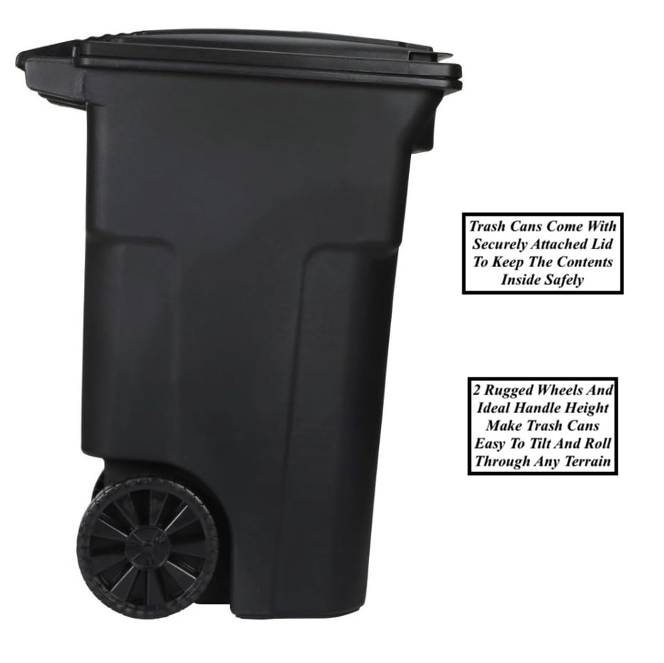 64 Gallon Garbage Cans Trash Cans 2 Rugged Wheels Ergonomic Handle and Lid Heavy Duty Construction Built for Toughness and Maximum Impact Resistance Perfect for Both Indoor Or Outdoor Use