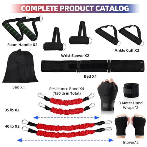 Boxing Resistance Bands Set for Boxing MMA Martial Arts Training Equipment, 150lbs Exercise Bands with Cuffs & Belt, Worko...