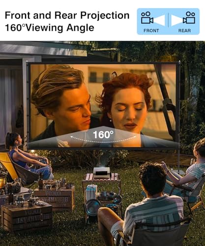 STWUI Outdoor-Projector-Screen-with-Stand - 120 inch Portable Projector Screen Indoor Outdoor Projector Screens 16:9 4K HD...