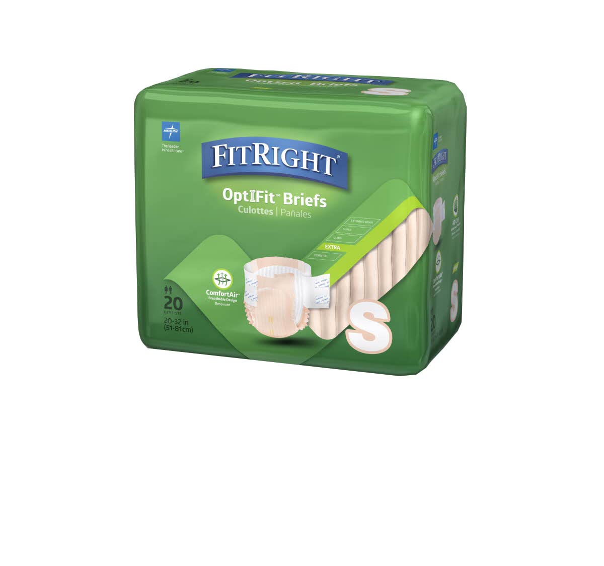 FitRight OptiFit Extra Adult Briefs, Incontinence Diapers with Tabs, Moderate Absorbency, Small, 20 to 32", 20 Count
