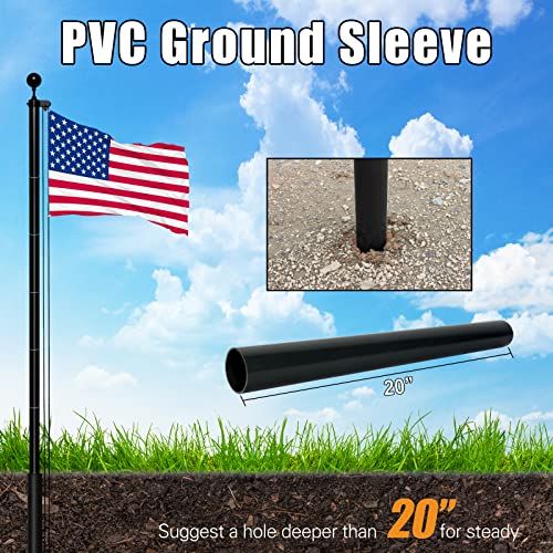 NELXINJO 25FT Heavy Duty Flagpole Kit for Outside House, 2.1" Bottom Tube, Tapered Aluminum Pole with All Hardware & 3x5 U...