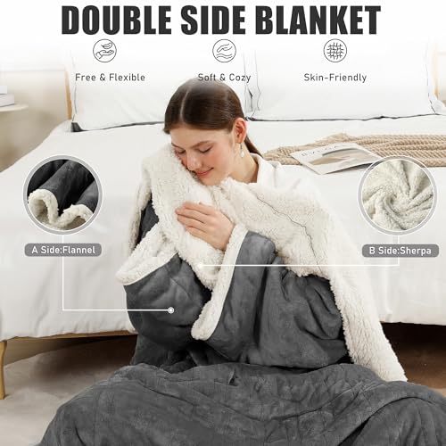 COZYTY Wearable Heated Blanket with Foot Pocket, Electric Snuggle Throw Blankets with Sleeves, 6 Heating Levels & 1-4H Aut...