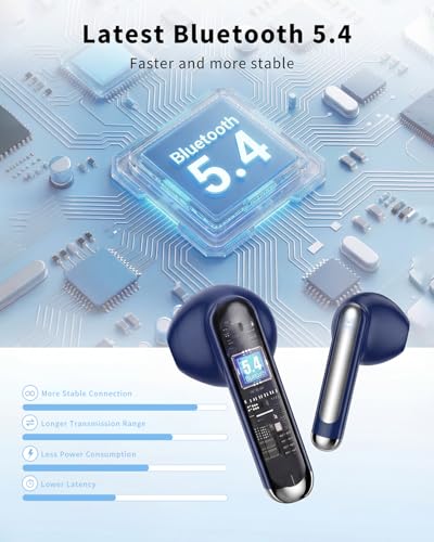 Wireless Earbuds, Bluetooth 5.4 Headphones HiFi Stereo, Ear Buds with 50H Playback, LED Display Wireless Earphones Clear C...