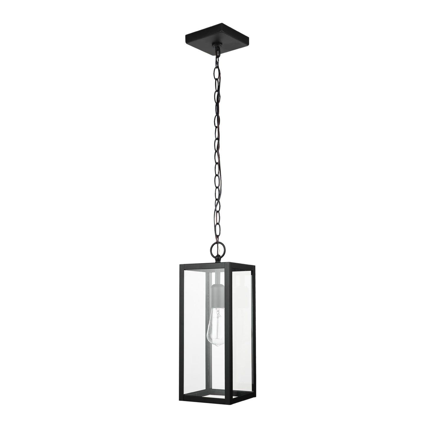 Globe Electric 44773 Outdoor Pendant Light, Matte Black Metal, Clear Glass Shade, E26 Base, Modern Vintage Design
