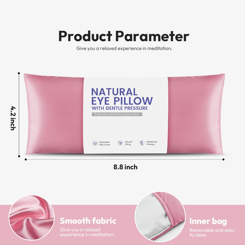 MEISENHOME Eye Pillow for Yoga, Relaxation, Sleeping, Microwavable Weighted Eye Mask Heated for Meditation, Dry Eyes, Moist Heat Hot & Cold Eye Compress with Aromatherapy, No Scent (Pink)