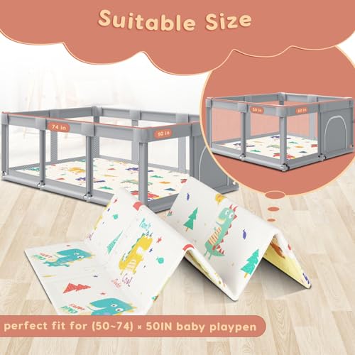 Fshibila Baby Playpen Mat, 74" × 50“ Baby Play Mat for Floor, Baby Playmat for Playpen, Thick Ultra Soft Playpen Mat for P...