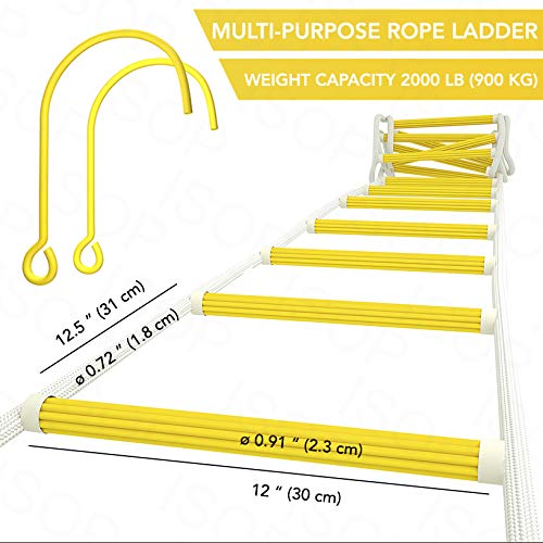 ISOP Fire Escape Ladder for Second Story Windows 13ft Rust Resistant Safety Window Ladder for Fire Escape 2 Story with Hooks - Emergency Escape Ladders - Life-Saving Certified Tool (13ft with Hooks)