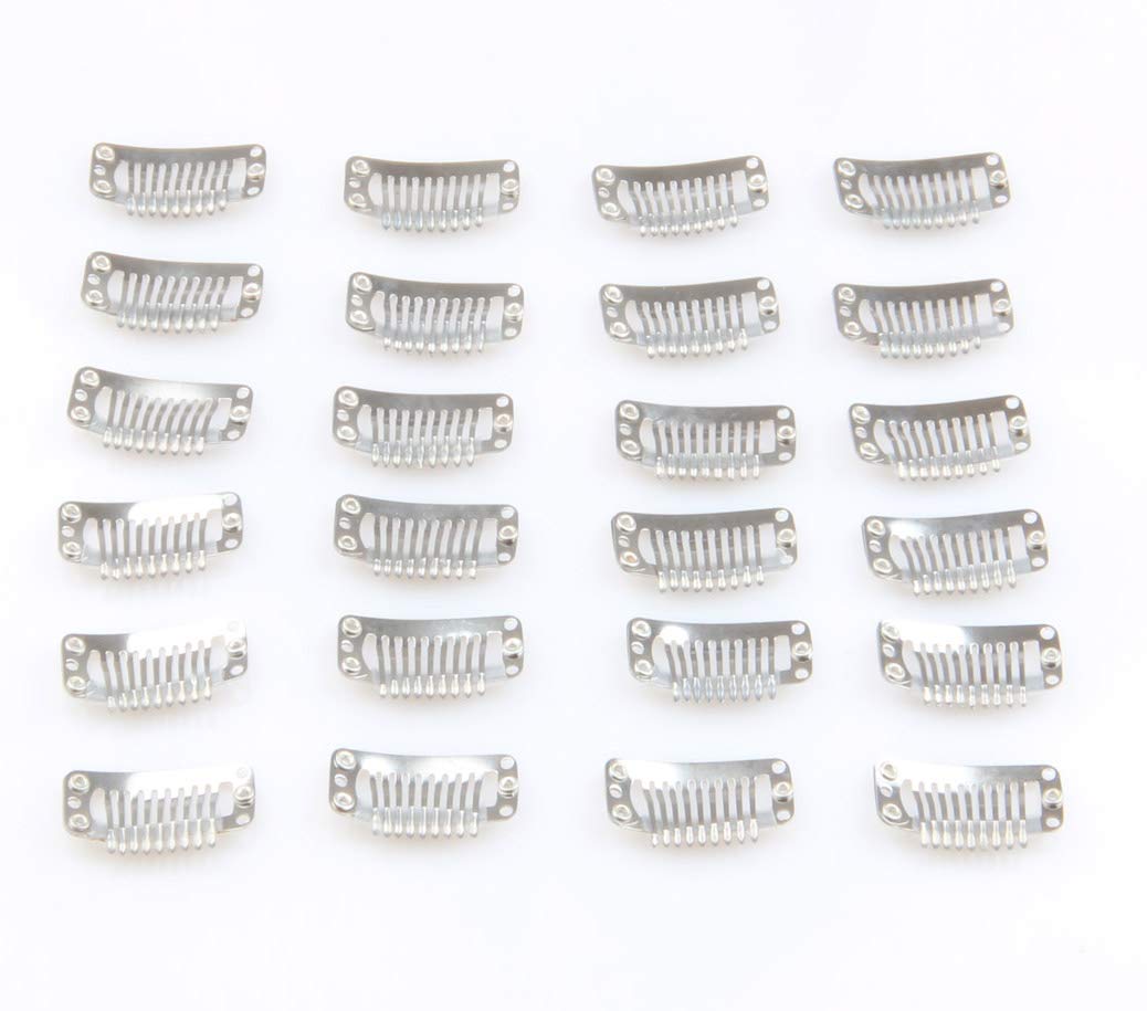 20pcs Metal Snap Clips for Hair Extensions DIY Stainless Steel Wig combs Hair Wig Cap 9 Teeth 32mm 1.2g/pc Silver Color