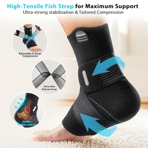 ZOELION Ankle Brace Compression Support with Removable Fishnet Strap, 3D Knit Plantar Fasciitis Relief Achilles Tendonitis...