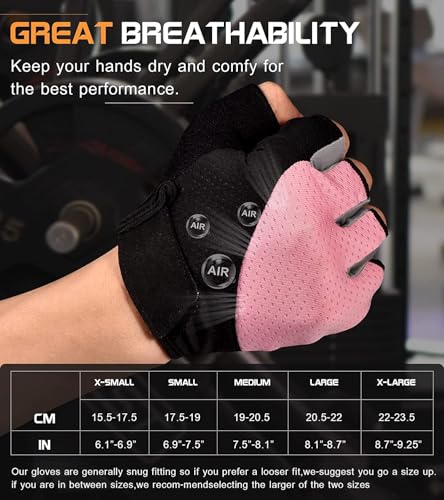 sunnex Workout Gloves for Women - Breathable Weight Lifting Gloves with Non-Slip Silicone Padding, Fingerless Gym Gloves f...