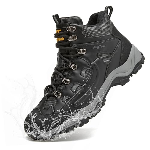 AugTeak Men's Casual Hiking Boots Waterproof Lightweight Mid Top Ankle Boots Comfortable Outdoor Trekking Trails Shoes