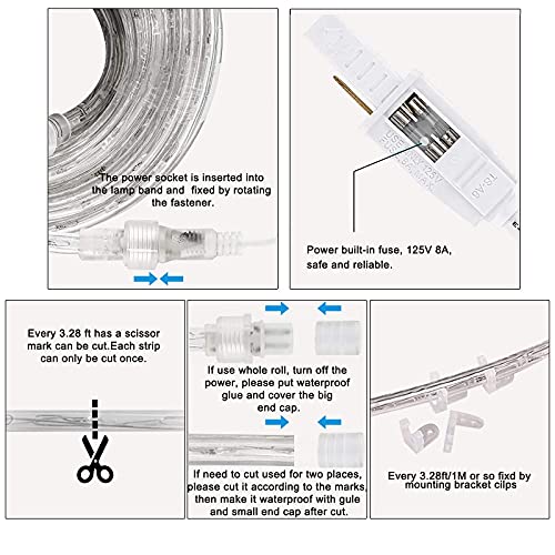 SURNIE Rope Lights Outdoor Waterproof Daylight White: LED 50FT Cuttable Outside Bright 110V Lighting Connectable Flexible ...