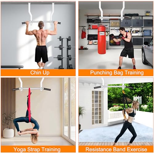 HWOOUSA Pull Up Bar Ceiling Mount, 600LBS Heavy Duty Multi Grip Chin Up Bar, 24"/16" Rafter PullUp Bar, Ceiling Beam for G...