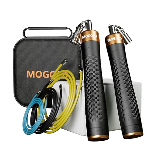 MOGOLD 1/4 lb 1/2lb Weighted Jump Rope Set, 3 PVC Rope Cords 118in, Anti-Slip Handles with Quick Release, Carrying Case, B...