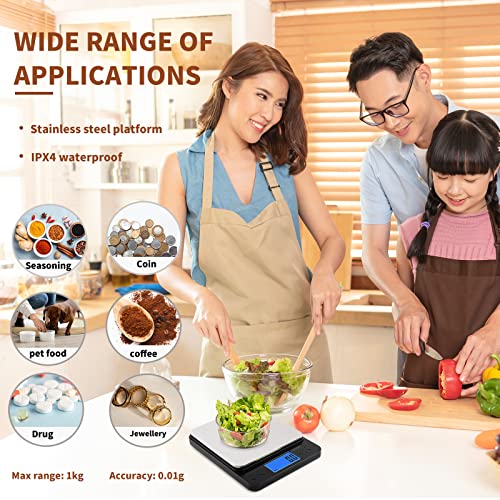 Small Digital Gram Scale 1000g by 0.01g, MEIYA High Accuracy Scale for Food Ounces and Grams, Upgrade USB Charging Kitchen...