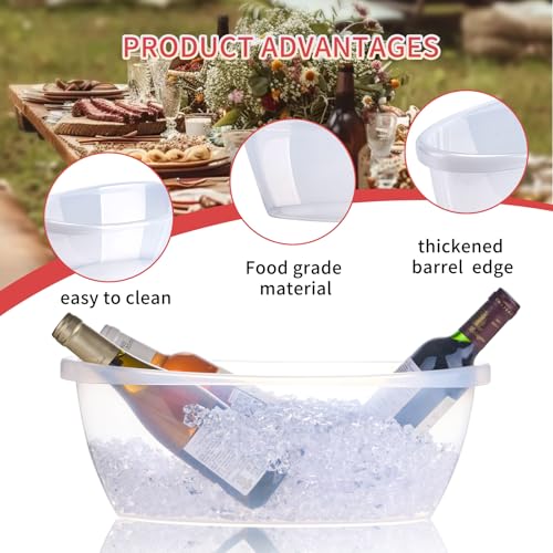 AiSmRu 2 Pack Large Ice Buckets for Parties, 5L Oval Plastic Champagne Wine Cooler Beer Chiller Bucket Beverage Tub for Mi...