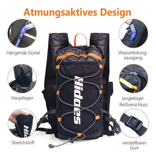 Lightweight Hydration Backpack with 2L Hydration Bladder & Compass & Whistle, Touch Phone Pocket, Breathable Reflective Hy...