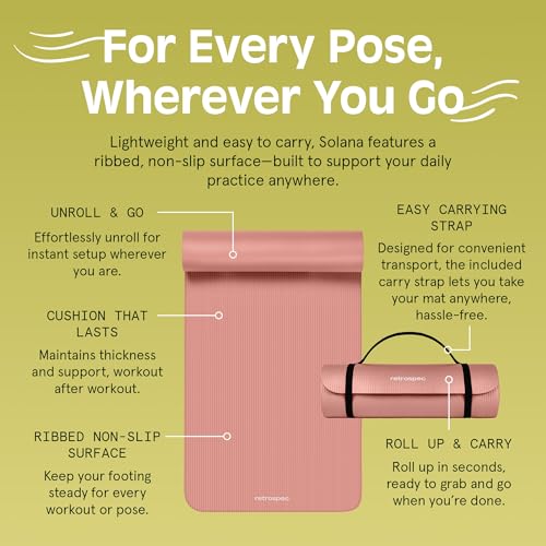 Retrospec Solana Yoga Mat 1" Thick w/Nylon Strap for Men & Women - Non Slip Exercise Mat for Home Yoga, Pilates, Stretchin...