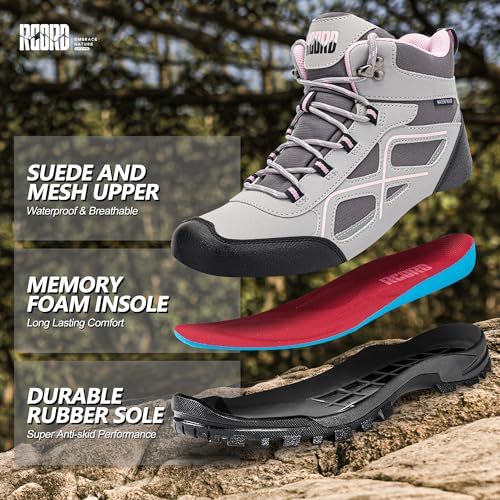 R CORD Womens Hiking Boots Waterproof Mid-Cut Hiking Boots Womens Non-Slip Hiking shoes Outdoor Trekking Camping Trail Out...