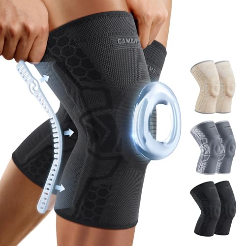 CAMBIVO 2 Pack Knee Brace for Men and Women, Knee Sleeves for Men with Patella Gel Pad and Side Stabilizers, Knee Compress...