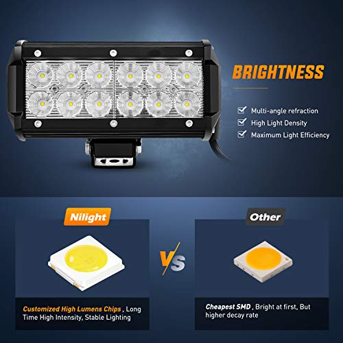 Nilight Led Pods 2Pcs 36W 2800LM 6.5 Inch Flood Off Road Light Bar Super Bright Driving Work Fog Lamps for Trucks Pickup G...