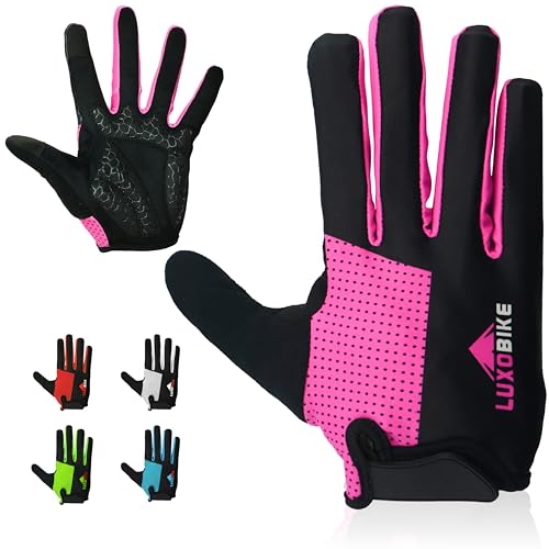 LuxoBike Bike Gloves for Men Women with Anti-Slip Shock-Absorbing Riding Pad, Light Weight Full Finger Cycling Gloves Touc...