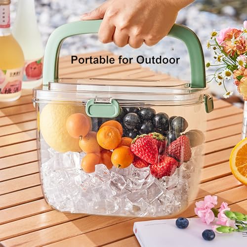 Yamteck Portable Ice Bucket with Lid & Tong for Outdoor Camping, Clear Plastic Storage Bin for Freezer, Refrigerator, Whis...