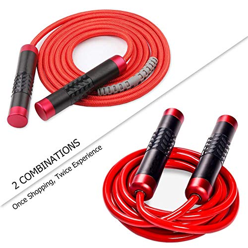Redify Weighted Jump Rope for Workout Fitness(1LB), Tangle-Free Ball Bearing Rapid Speed Skipping Rope for MMA Boxing Weig...
