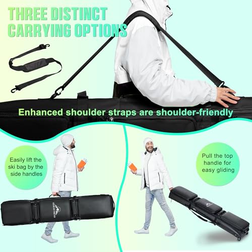 Double Rolling Ski Bag Padded Waterproof Snowboard Bag with Wheels for Air Travel Wheeled Ski Bag for Snowboard or Skis Ac...
