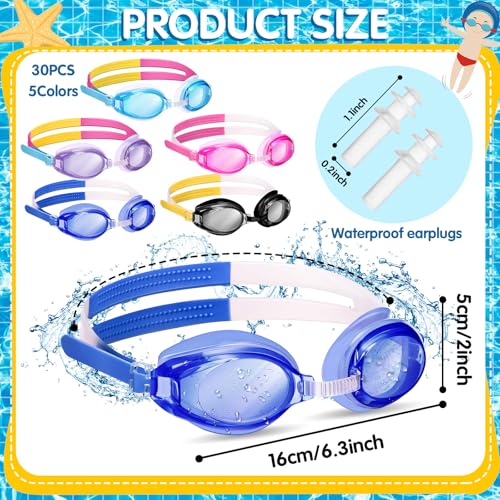 Macarrie 50 Pack Swim Goggles for Kids Bulk Child Swimming Goggles Gifts Anti-fog No Leaking Swim Glasses