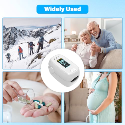 AILE Pulse Oximeter with Fingertip Oxygen Meter, Compact Fingertip Pulse Oximeter - Blood Oxygen/Heart Rate Monitor - 4 Co...