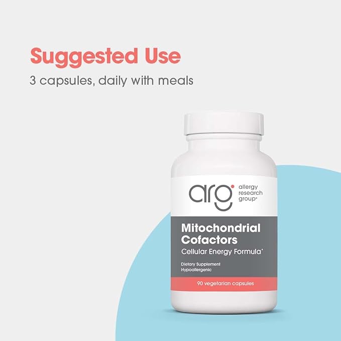 Allergy Research Group Mitochondrial Cofactors - Mitochondrial Supplements, CoQ10, Mitochondria Support with Cellular Energy Formula, Hypoallergenic, Vitamin B6 & Magnesium - 90 Vegetarian Capsules