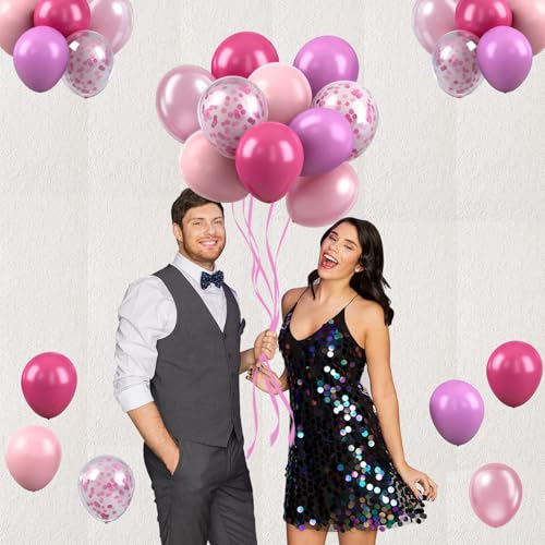 50PCS Metallic Pink Balloons Birthday Decorations, 12inch Hot Pink Latex Balloon, Supplies Perfect for Birthday Party, Fri...
