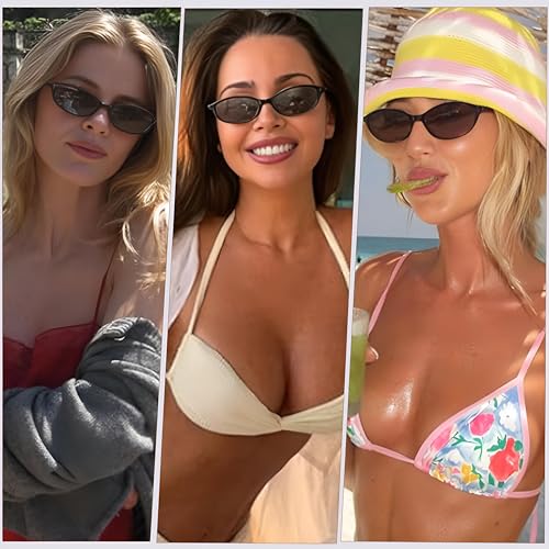 YMRFW Retro Oval Cat Eye Sunglasses for Women Y2k Designer Trendy Narrow Shades UV protection Sun Glasses