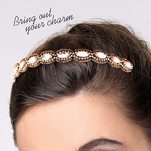 Teenitor 5pcs Hairbands for Women, 5 Rhinestone Beaded Headbands, Head Bands for Women's Hair Fashionable Handmade Crystal...
