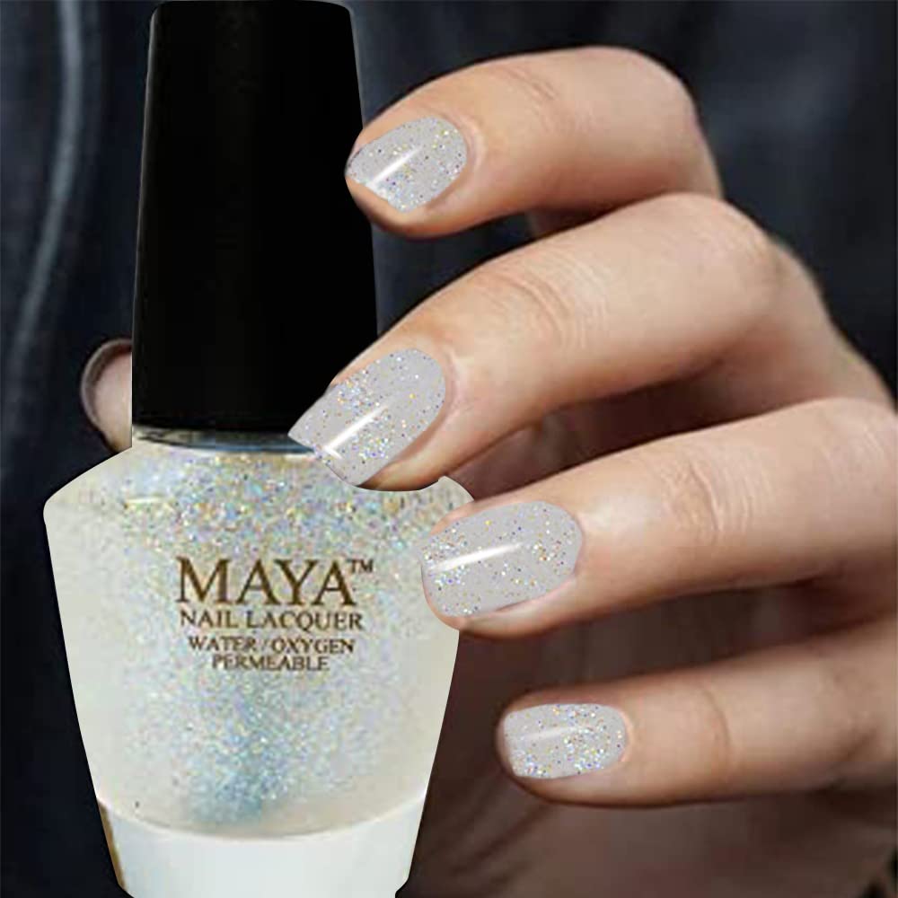 MAYA Nail Lacquer (Glitter Top Coat Nail Polish). Breathable, Halal, Made in the USA