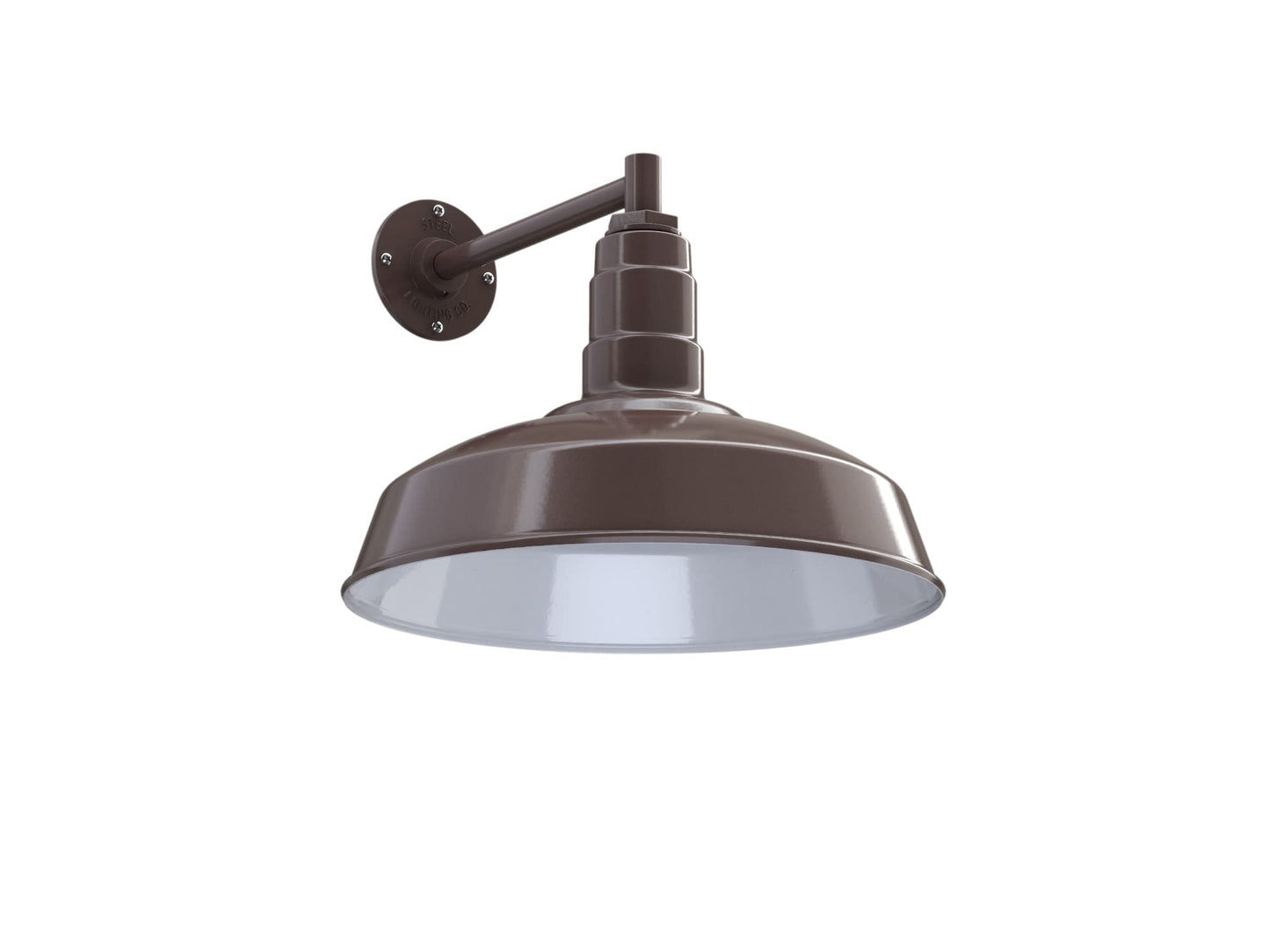 Steel Lighting Co. Gardena Barn Light, Outdoor Wall Mounted, 16in Dome, 11in Straight Arm, Dark Bronze, Made in America