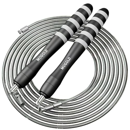 MOGOLD Speed Jump Rope with Weights - Interchangeable 2mm & 5mm Dual Cables Fast-Clip System for CrossFit, Double Unders, ...