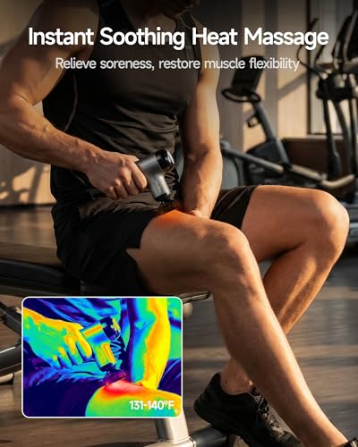 HEYCHY Mini Massage Gun with Heat, Deep Tissue Massage Gun, Portable Percussion Muscle Massager with 4 Massage Heads for A...