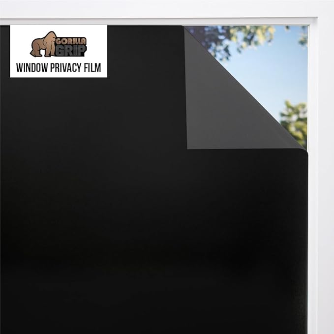 Gorilla Guard Window Privacy Film, Removable Two Way Sun Blocking, 23.6 x 78.7 Inch, Reusable No Residue Stickers, Strong Static Clings to Glass Windows, Decorative Bathroom Door Coverings, Black