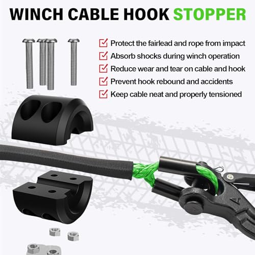 HOKINETY Synthetic Winch Rope Kit - 1/4" x 50' 10000 lbs Kinetic Recovery Cable for ATV UTV Off-Road Vehicles with Forged ...