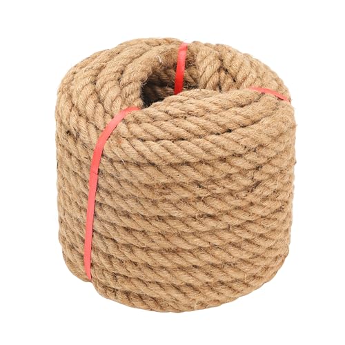 Jute Rope (1 in X 100 ft), 25mm Thick Twisted Manila Ropes,Tug of War Rope,Thick Ropes Natural Heavy Duty Hemp Rope for Sw...