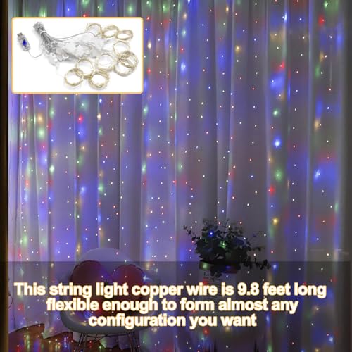 Lemical 300LED Curtain String Lights for Bedroom Window 9.8FT x 9.8FT USB Plug in 8 Lighting Modes Fairy String Lights wit...