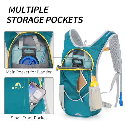 Hydration Backpack with 2L Bladder – Durable Lightweight Water Pack for Running, Hiking, Biking – Fits Men, Women, Youth