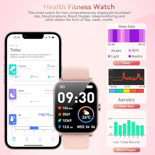 Smart Watch, 1.85" HD Smartwatch for Men Women (Answer/Make Calls), Fitness Watch with Heart Rate/Sleep/IP68 Waterproof/12...