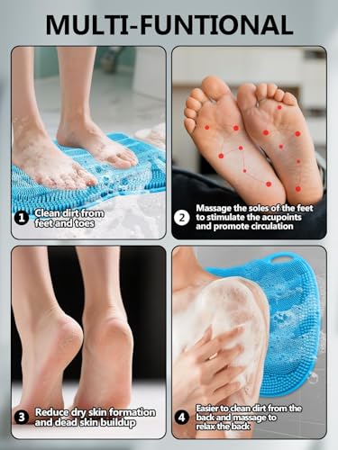 Kalolary Silicone Shower Foot Scrubber Mat, Large Foot Scrubber in Shower with Non Slip Suction Cups Foot Cleaner Brush to...